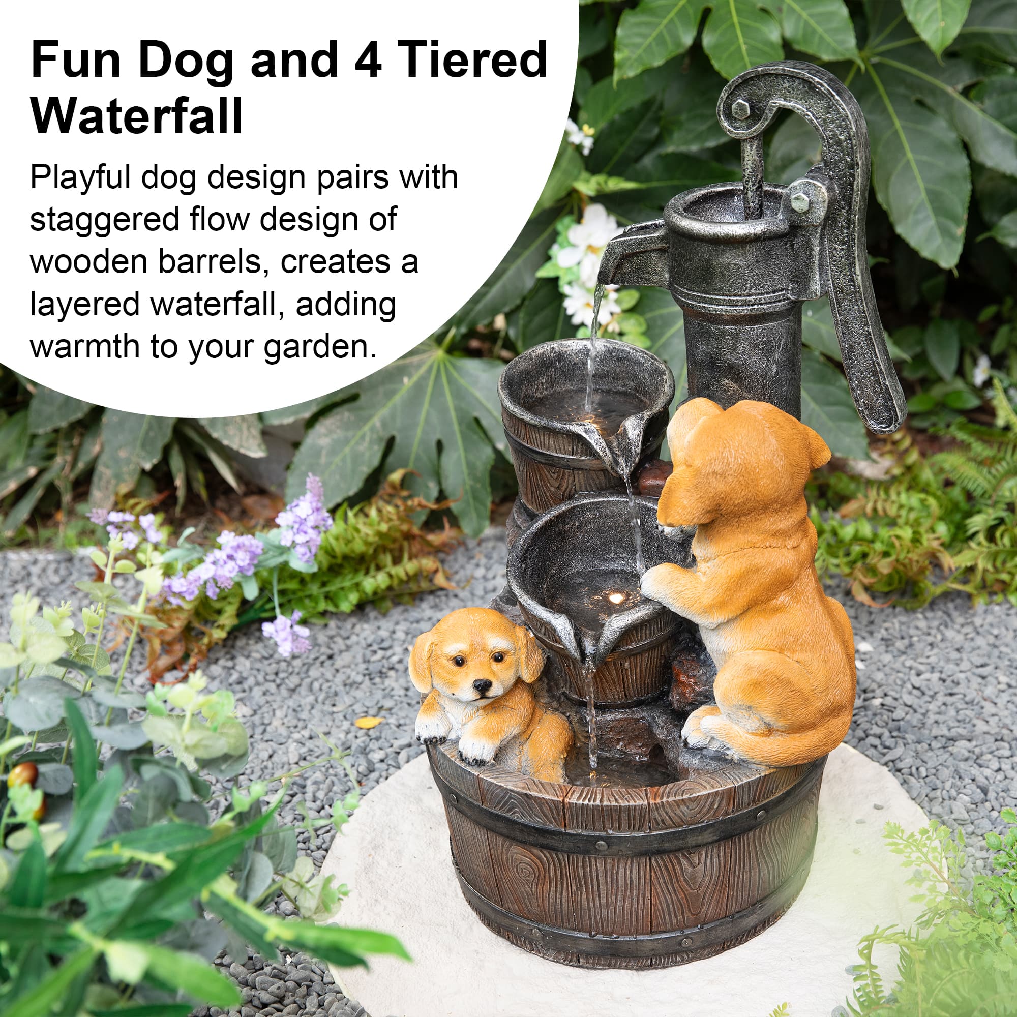 Glitzhome® 23.75" LED Dog Playing Outdoor Fountain
